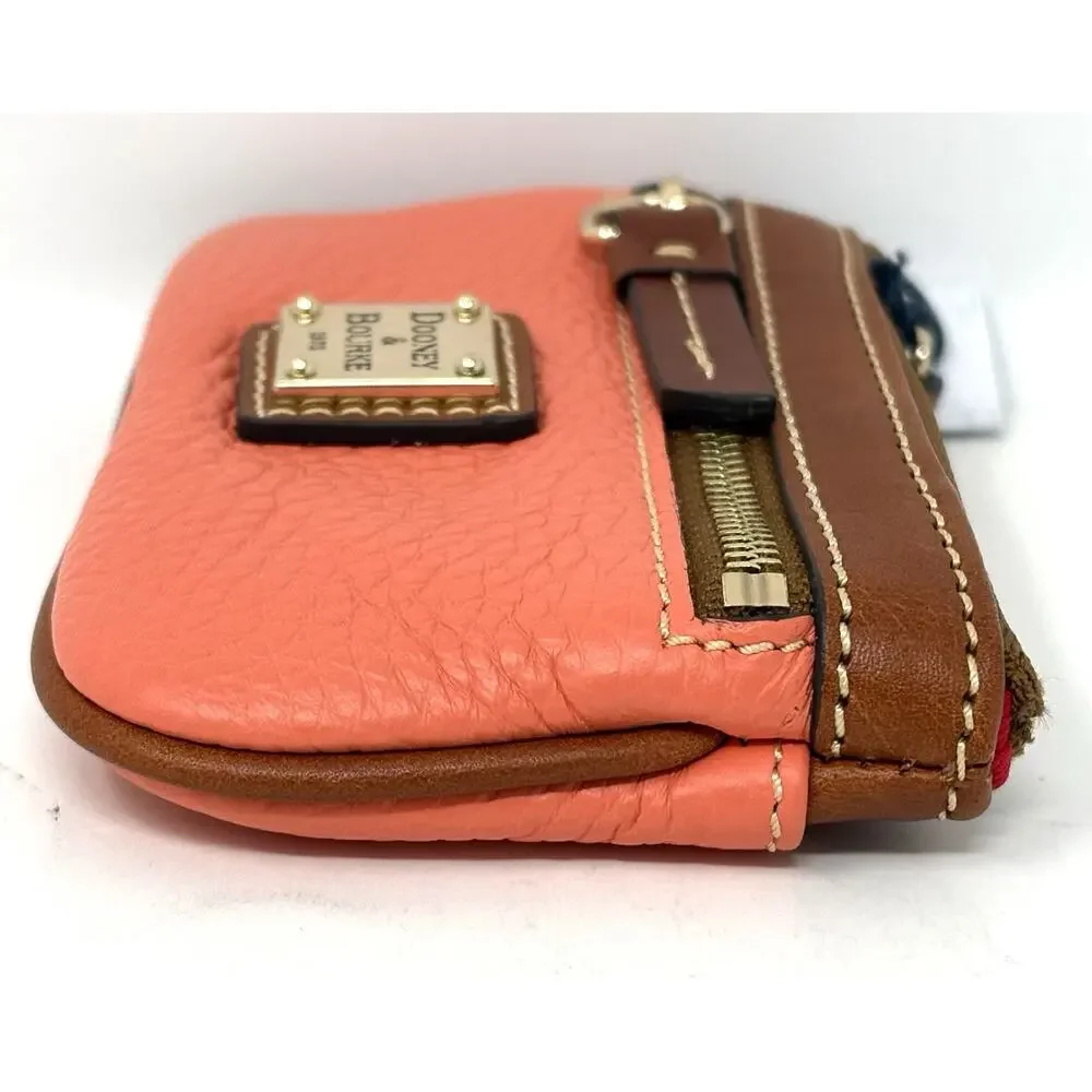 Dooney & Bourke Pebble Grain Coin Case Coral Zippered Pouch Interior Key Ring